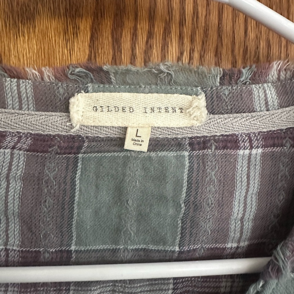 Green and Purple Plaid Button-Up Shirt - Picture 2 of 4